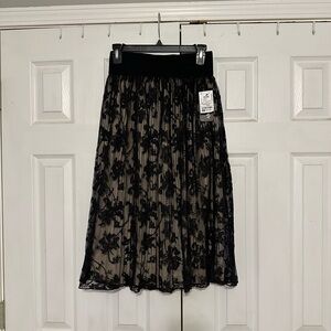 Tan and black lace midi skirt